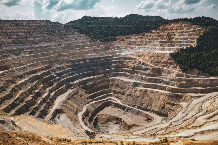 Terraced open-pit mine seen from above
